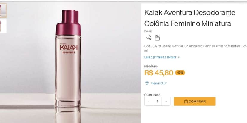 Perfume Kaiak Femino Natura (Reprodução - Natura) Perfume Kaiak Femino Natura (Reprodução - Natura)
