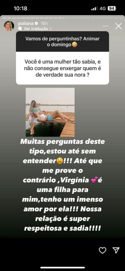 Poliana Rocha expõe Virgínia Fonseca (Foto: Reprodução / Instagram) Poliana Rocha expõe Virgínia Fonseca (Foto: Reprodução / Instagram)