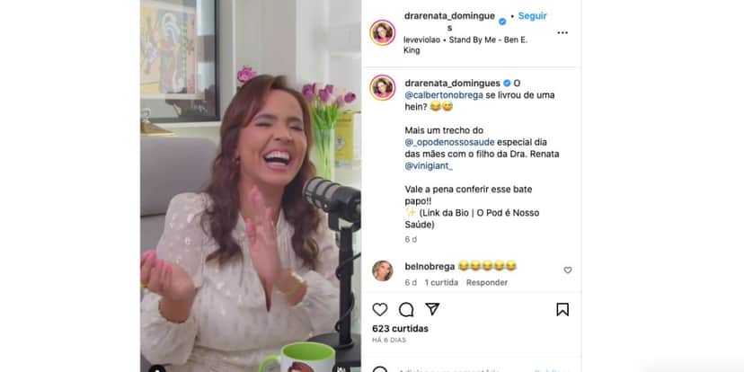 Renata Domingues durante entrevista com filho (Foto: Reprodução / Instagram) Renata Domingues durante entrevista com filho (Foto: Reprodução / Instagram)
