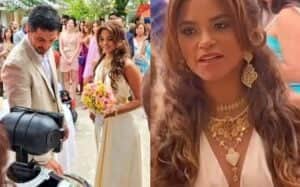 Oto (Romulo Estrela) se casa com Brisa (Lucy Alves) na última cena do capítulo final de Travessia (Foto: Reprodução / Globo)