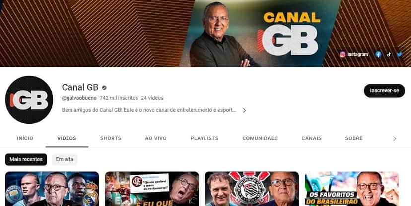 Novo canal de Galvão Bueno no Youtube (Reprodução: Internet) Novo canal de Galvão Bueno no Youtube (Reprodução: Internet)