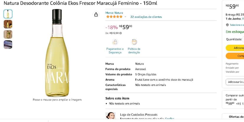 Desodorante Colônia Ekos Natura (Reprodução - Amazon) Desodorante Colônia Ekos Natura (Reprodução - Amazon)