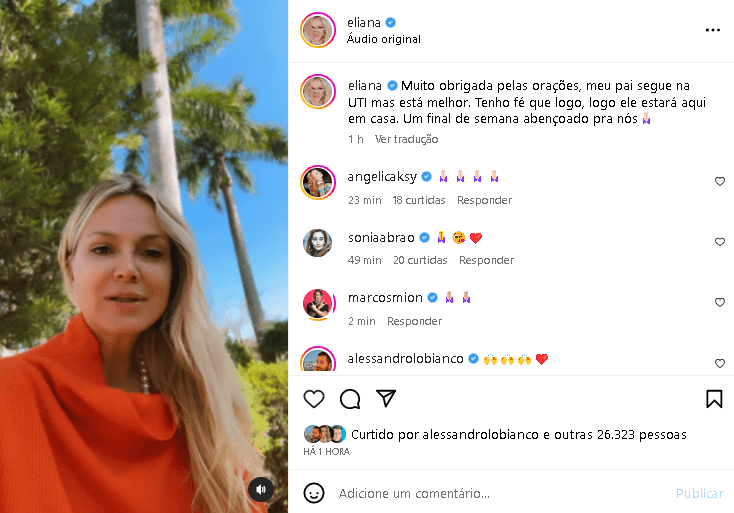 Apresentadora deu notícia sobre o estado de saúde de seu pai Apresentadora deu notícia sobre o estado de saúde de seu pai