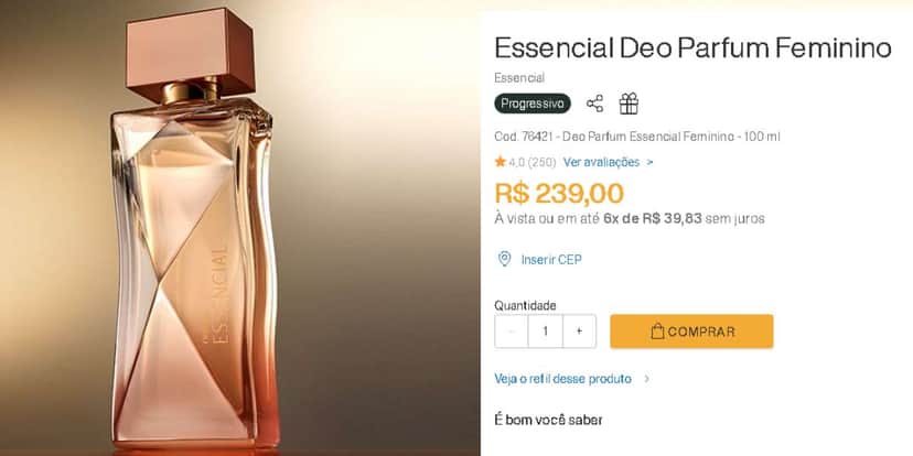 Essencial Eau de Parfum da Natura (Reprodução - Natura) Essencial Eau de Parfum da Natura (Reprodução - Natura)
