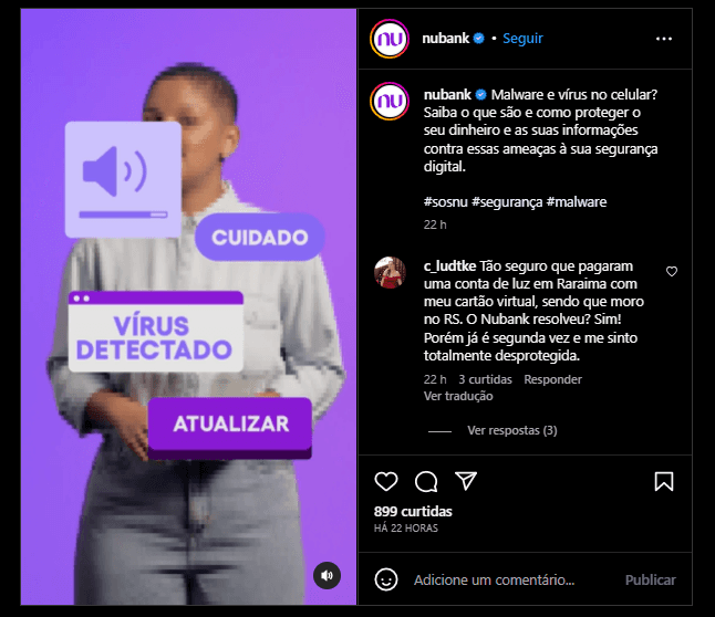 Banco Nubank faz comunicado (Foto: Reprodução: Instagram) Banco Nubank faz comunicado (Foto: Reprodução: Instagram)