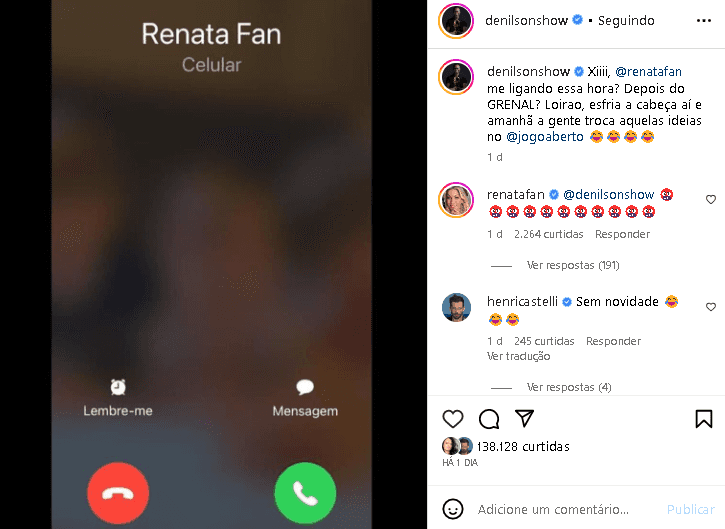 Denílson provocou Renata Fan (Foto: Reprodução/ Instagram) Denílson provocou Renata Fan (Foto: Reprodução/ Instagram)