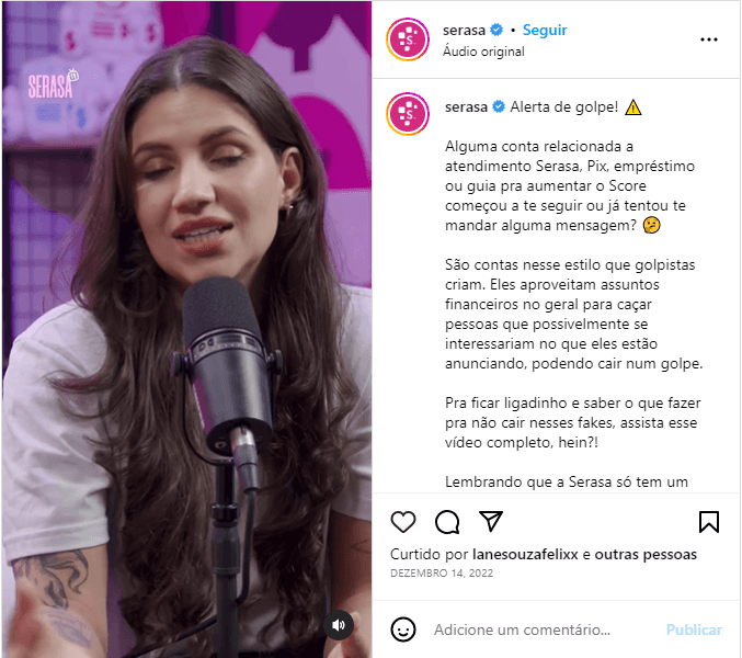 Alerta do SERASA sobre golpes - Foto: Reprodução/Instagram Alerta do SERASA sobre golpes - Foto: Reprodução/Instagram