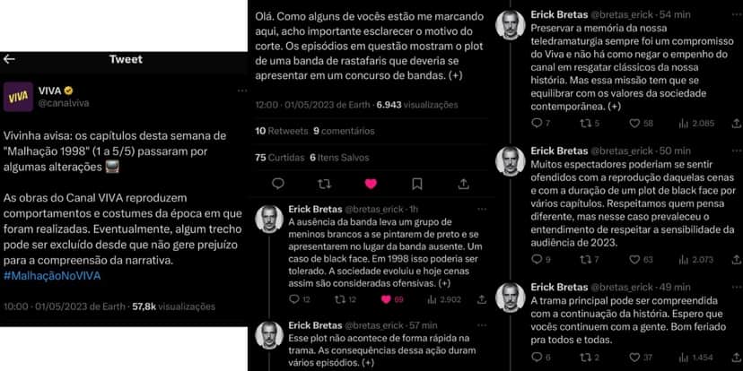 O diretor Erick Bretas explicou motivo de corte no Viva (Foto: Reprodução/Twitter) O diretor Erick Bretas explicou motivo de corte no Viva (Foto: Reprodução/Twitter)