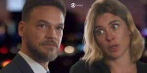 Theo (Emilio Dantas) e Lumiar (Carolina Dieckmann) em cenas de Vai na Fé (Foto: Reprodução / Globo / Montagem TV Foco)