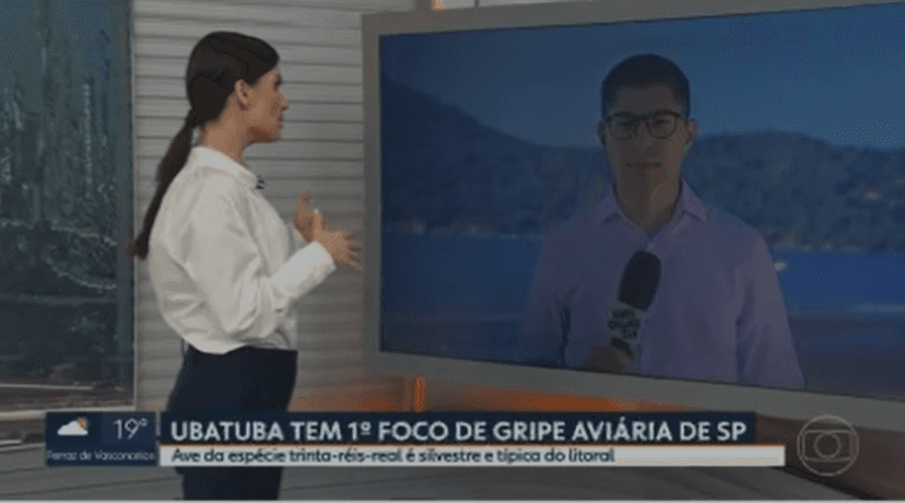 Sabina Simonato chamando o repórter José Eymard ao vivo (Foto Reprodução/Globoplay)