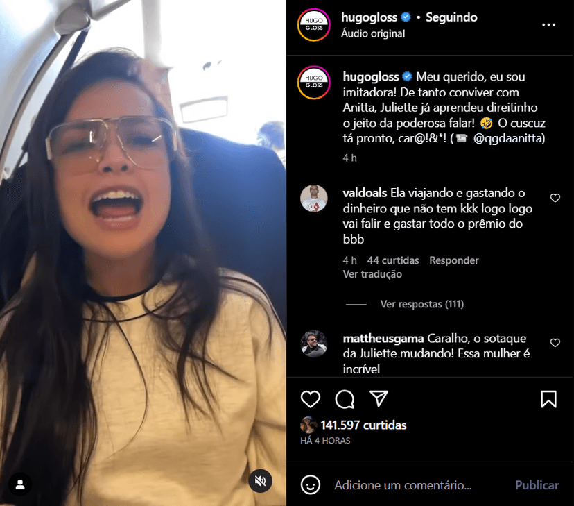 Publicação nas redes sociais aonde Juliette imida Anitta (Foto Reprodução/Instagram) Publicação nas redes sociais aonde Juliette imida Anitta (Foto Reprodução/Instagram)
