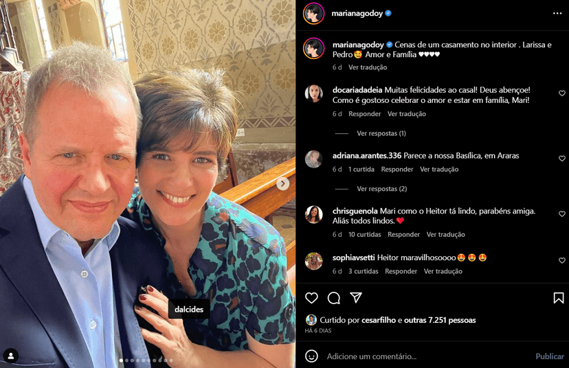 Postagem de Mariana Godoy ao lado de Dalcides (Foto Reprodução/Instagram)