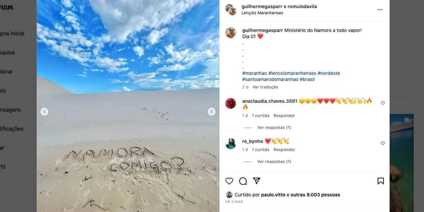 Pedido de namoro de Guilherme Gasper para Rômulo D'Avila (Foto: Reprodução / Instagram) 