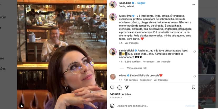 Lucas Lima faz textão para Sandy (Foto: Reprodução / Instagram) Lucas Lima faz textão para Sandy (Foto: Reprodução / Instagram)