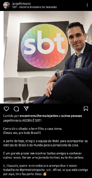 Publicação de Marco Pagetti (Foto: Reprodução/ Instagram) Publicação de Marco Pagetti (Foto: Reprodução/ Instagram)