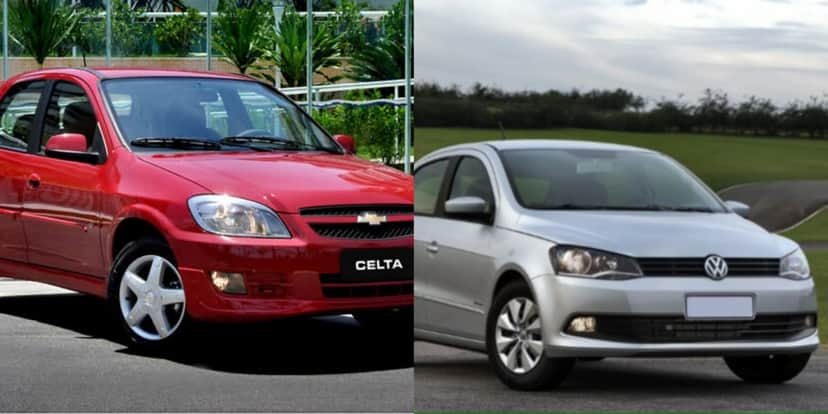 Volkswagen Gol 1.0 Ecomotion 2013 e Chevrolet Celta 1.0 LT 2012 (Foto: Reprodução/Motor1) Volkswagen Gol 1.0 Ecomotion 2013 e Chevrolet Celta 1.0 LT 2012 (Foto: Reprodução/Motor1)