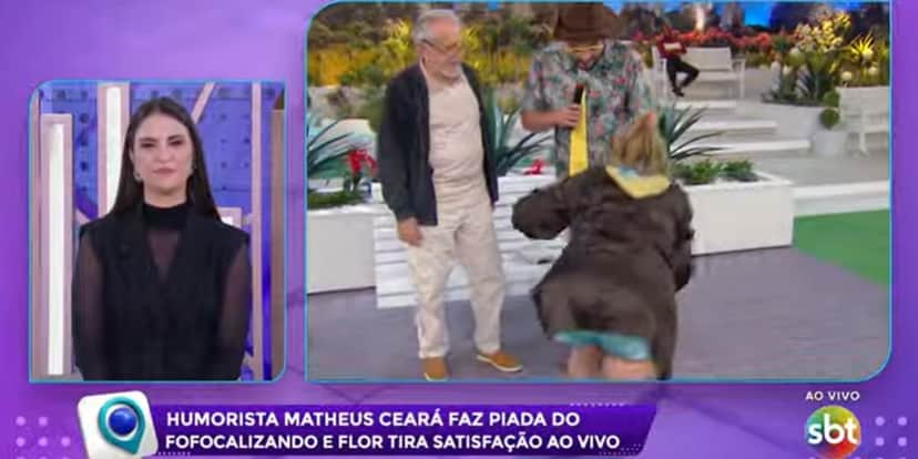 Flor tirou satisfação de Matheus Ceará ao lado de Carlos Alberto no "Fofocalizando" (Foto: Reprodução/SBT) Flor tirou satisfação de Matheus Ceará ao lado de Carlos Alberto no "Fofocalizando" (Foto: Reprodução/SBT)