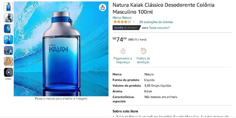 Natura Kaiak Clássico (Reprodução - Amazon) Natura Kaiak Clássico (Reprodução - Amazon)