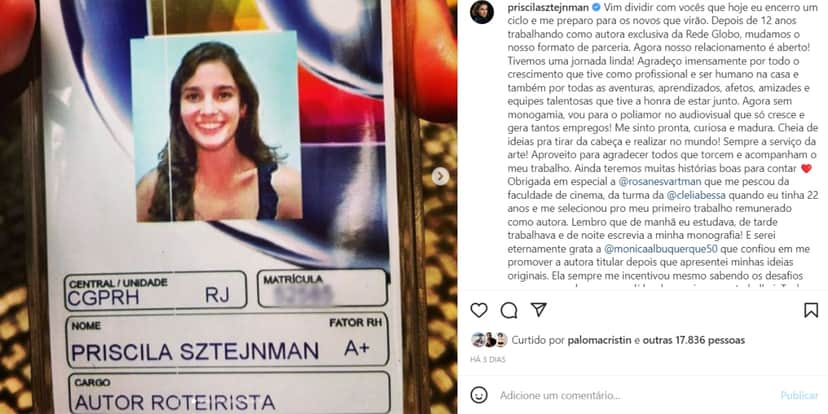 Priscila Sztejman deixou a TV Globo (Foto: Reprodução/Instagram)