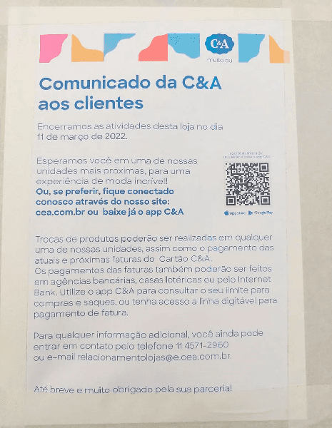Comunicado da C&A (Foto: Reprodução/ Internet) Comunicado da C&A (Foto: Reprodução/ Internet)