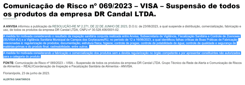 Comunicado OFICIAL da ANVISA (Foto Reprodução/Internet)