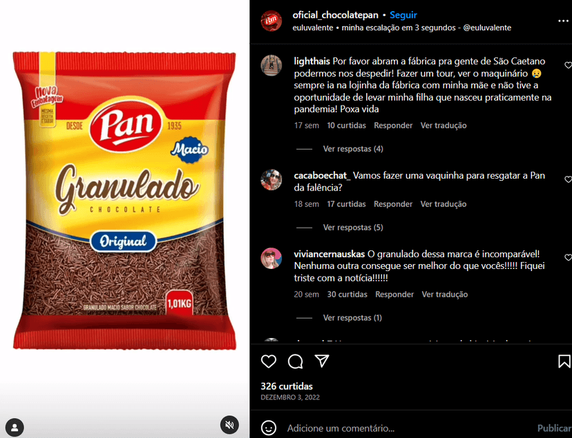 Clientes lamentam a falência da Pan por meio das redes sociais (Foto Reprodução/Instagram) Clientes lamentam a falência da Pan por meio das redes sociais (Foto Reprodução/Instagram)