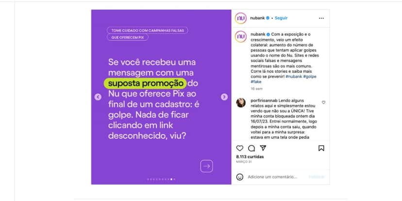 Comunicado sobre golpes (Foto: Reprodução / Instagram) Comunicado sobre golpes (Foto: Reprodução / Instagram)