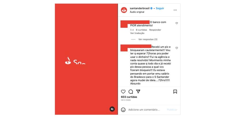 Reclamações sobre o Banco Santander (Foto: Reprodução / Instagram) Reclamações sobre o Banco Santander (Foto: Reprodução / Instagram)