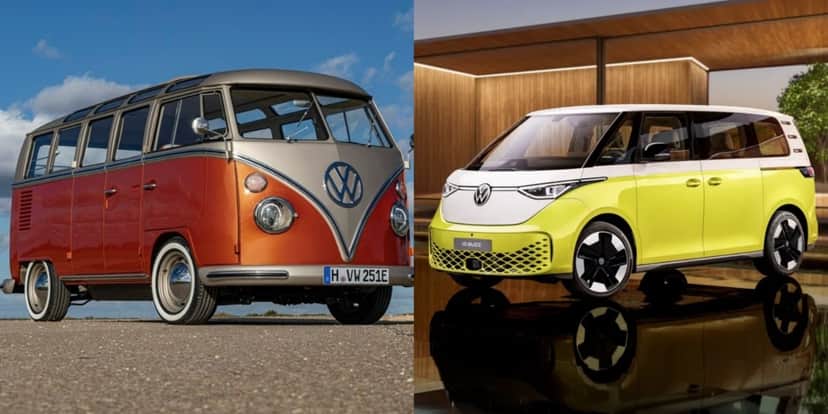 Primeira versão da Kombi e lançamento de 2023 (Foto: Divulgação/Volkswagen) Primeira versão da Kombi e lançamento de 2023 (Foto: Divulgação/Volkswagen)