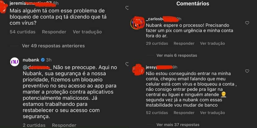 Reclamações de clientes do Nubank (Foto: Reprodução/Instagram) Reclamações de clientes do Nubank (Foto: Reprodução/Instagram)