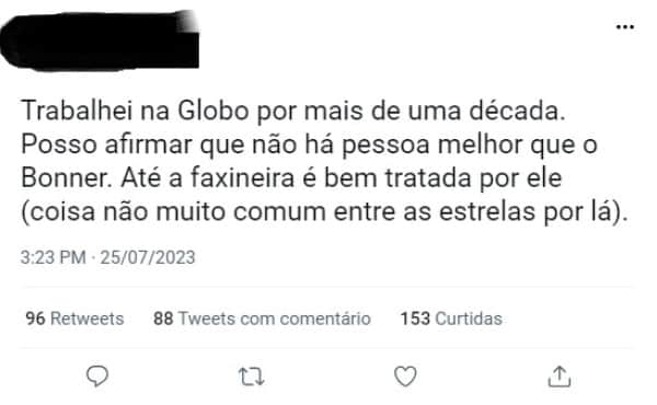 Ex-funcionário expõe Bonner nas redes sociais. Foto: Reprodução/Internet Ex-funcionário expõe Bonner nas redes sociais. Foto: Reprodução/Internet