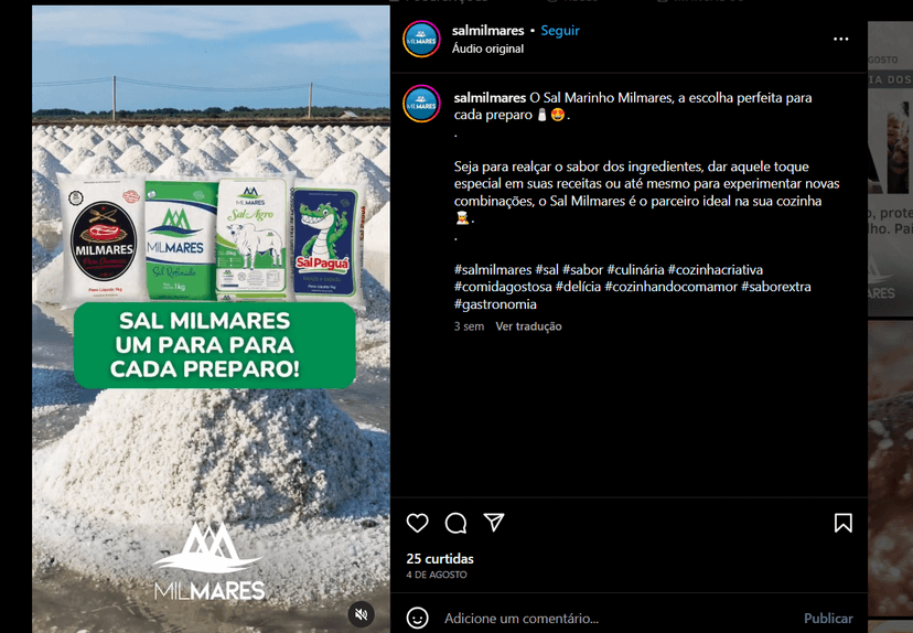 Postagem da Milmares com suas linhas de sal (Foto Reprodução/Instagram) Postagem da Milmares com suas linhas de sal (Foto Reprodução/Instagram)