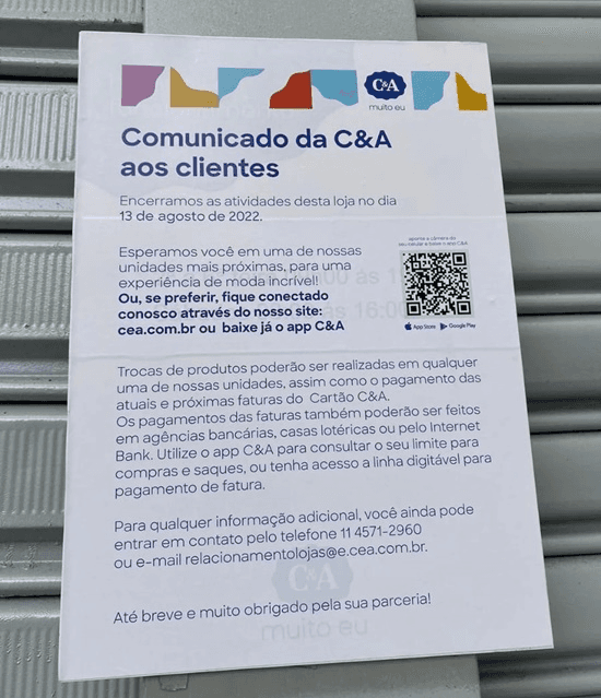 Comunicado da C&A (Foto: Reprodução/ Internet) Comunicado da C&A (Foto: Reprodução/ Internet)