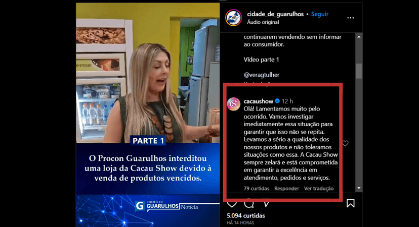 Cacau Show se manifesta após o ocorrido em Guarulhos através das redes sociais (Foto Reprodução/Instagram) Cacau Show se manifesta após o ocorrido em Guarulhos através das redes sociais (Foto Reprodução/Instagram)
