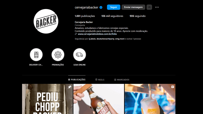 Perfil Oficial da Backer constata que a marca voltou a produzir cervejas e conta com106 mi seguidores (Foto Reprodução/Internet) Perfil Oficial da Backer constata que a marca voltou a produzir cervejas e conta com106 mi seguidores (Foto Reprodução/Internet)