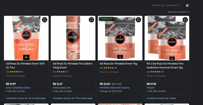 Linhas do Sal do Himalaia, da marca Smart, voltaram a ser vendidos normalmente nos principais sites de e commerce e supermercados (Google Shopping) Linhas do Sal do Himalaia, da marca Smart, voltaram a ser vendidos normalmente nos principais sites de e commerce e supermercados (Google Shopping)