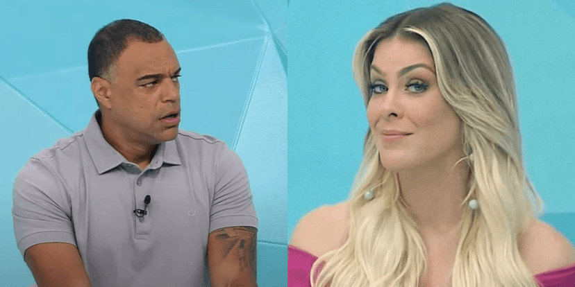 Denílson e Renata Fan no Jogo Aberto (Reprodução/Montagem TV Foco) Denílson e Renata Fan no Jogo Aberto (Reprodução/Montagem TV Foco)