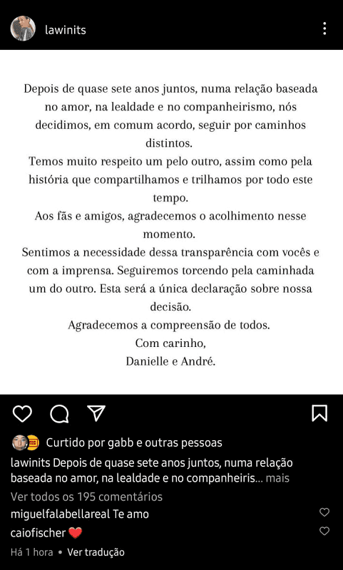 Publicação de Danielle Winits (Foto: Reprodução/ Instagram) Publicação de Danielle Winits (Foto: Reprodução/ Instagram)