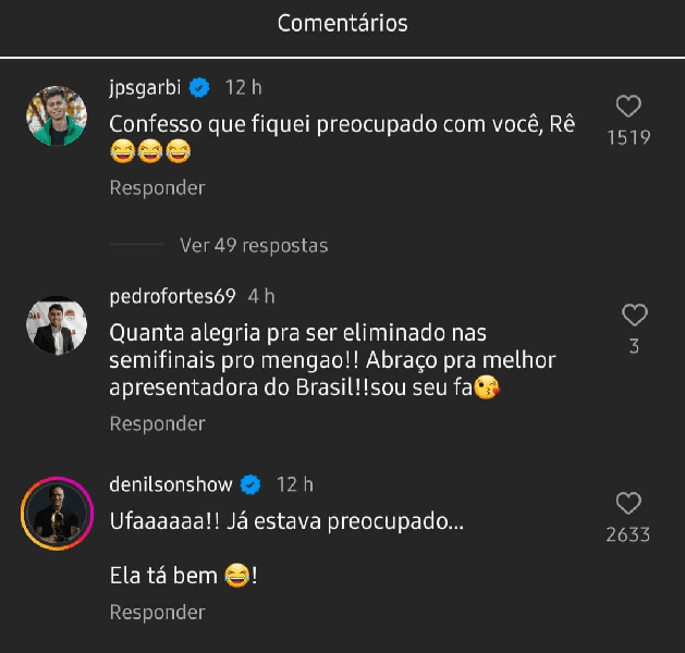 Comentários da publicação de Renata Fan (Foto: Reprodução/ Instagram) Comentários da publicação de Renata Fan (Foto: Reprodução/ Instagram)
