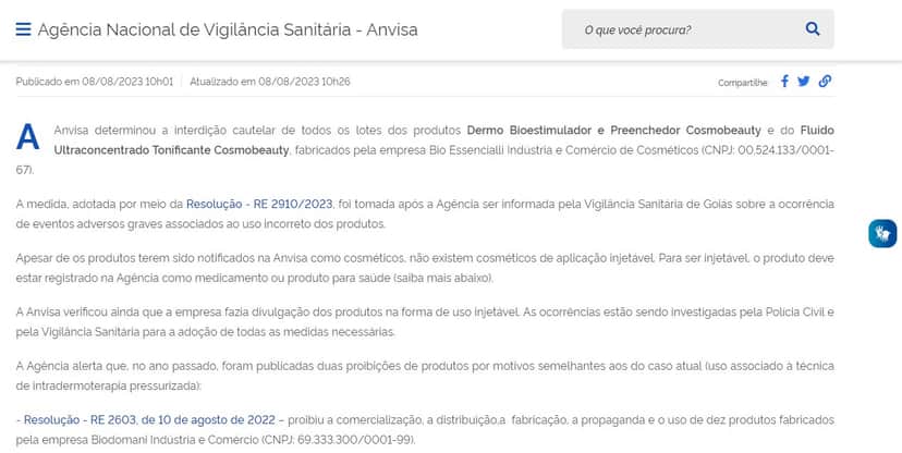 Anvisa barrou cosméticos injetáveis (Foto: Divulgação) Anvisa barrou cosméticos injetáveis (Foto: Divulgação)