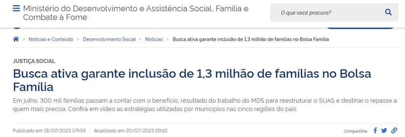 Bolsa Família ganhou mais famílias, conforme MDS (Foto: Gov) Bolsa Família ganhou mais famílias, conforme MDS (Foto: Gov)