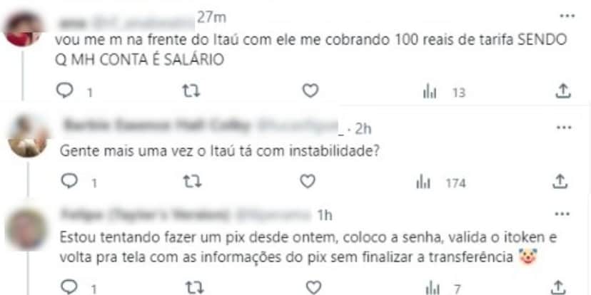 Reclamações dos clientes do Itaú (Reprodução: Twitter) Reclamações dos clientes do Itaú (Reprodução: Twitter)