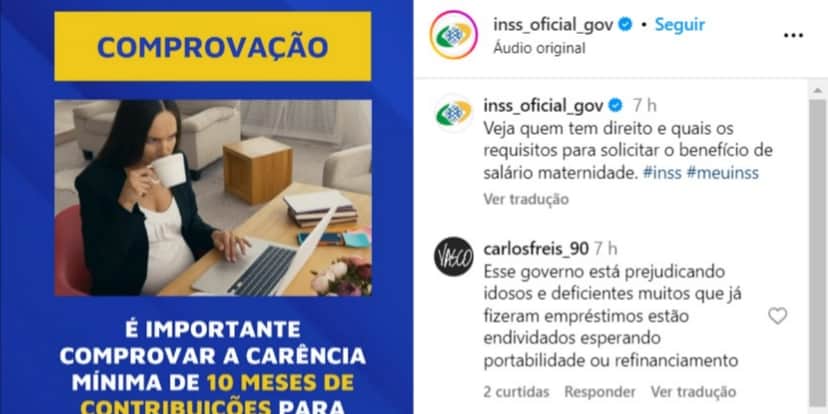 Post do INSS sobre o Salário-Maternidade (Foto: Reprodução/Instagram) Post do INSS sobre o Salário-Maternidade (Foto: Reprodução/Instagram)