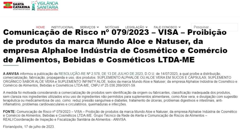 Vigilância Sanitária de Santa Catarina barra marca de sucos orgânicos (Foto: Vigilância Sanitária SC) Vigilância Sanitária de Santa Catarina barra marca de sucos orgânicos (Foto: Vigilância Sanitária SC)