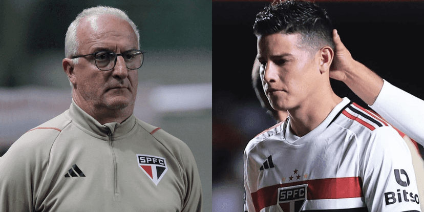 James Rodriguez recebe desfecho por Dorival no São Paulo (Reprodução/Montagem TV Foco) James Rodriguez recebe desfecho por Dorival no São Paulo (Reprodução/Montagem TV Foco)
