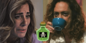 Agatha fica prestes a envenenar e torturar Irene em Terra e Paixão (Reprodução/Montagem TV Foco) Agatha fica prestes a envenenar e torturar Irene em Terra e Paixão (Reprodução/Montagem TV Foco)