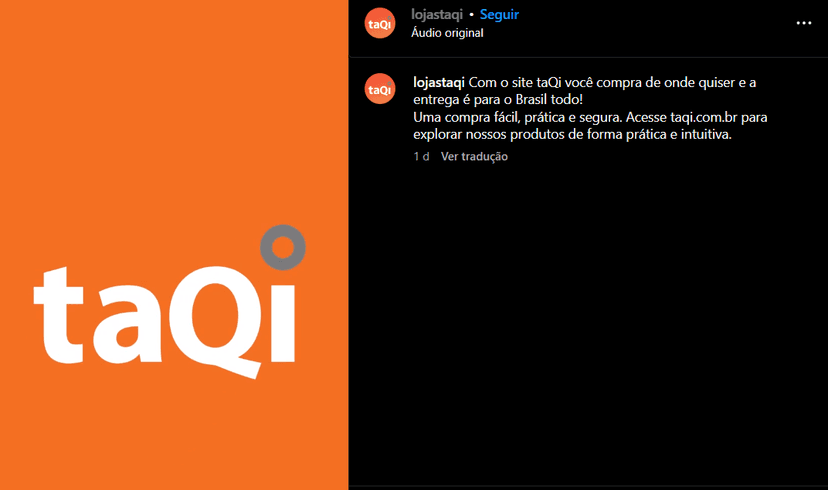 Anúncio da Taqui sobre a possibilidade de fazer compras, em todo o país, através do site (Foto Reprodução/Instagram) Anúncio da Taqui sobre a possibilidade de fazer compras, em todo o país, através do site (Foto Reprodução/Instagram)