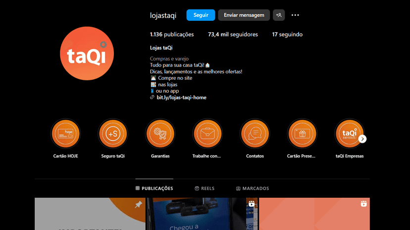 Perfil oficial da Lojas Taqi nas redes sociais conta com 73 mil seguidores (Foto Reprodução/Instagram) Perfil oficial da Lojas Taqi nas redes sociais conta com 73 mil seguidores (Foto Reprodução/Instagram)