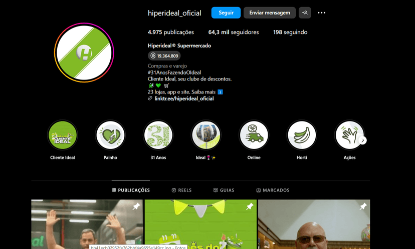 Perfil oficial do Hiperideal nas redes sociais (Foto Reprodução/Instagram) Perfil oficial do Hiperideal nas redes sociais (Foto Reprodução/Instagram)