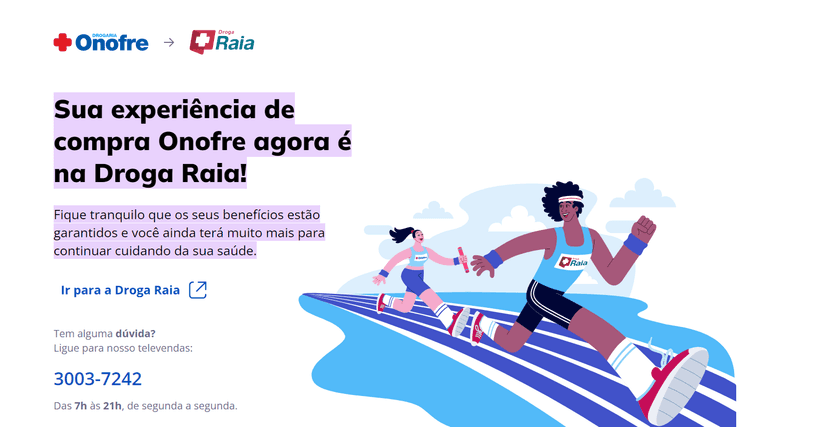 Aviso no site oficial da Onofre para todos os clientes a respeito da fusão (Foto Reprodução/Internet) Aviso no site oficial da Onofre para todos os clientes a respeito da fusão (Foto Reprodução/Internet)